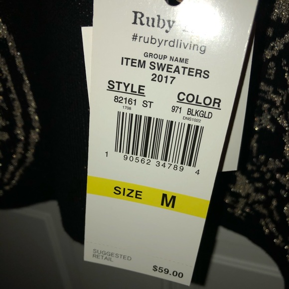 Holiday black / metallic Gold New Tunic Sweater Ruby Rd.  tunic NWT $59 - Picture 4 of 6